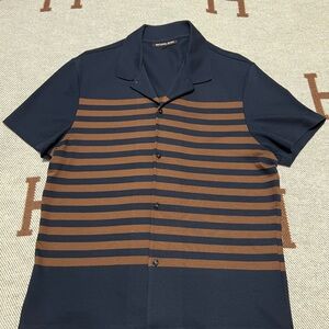 Michael Kors Blue and Brown Casual Button Down Shirt